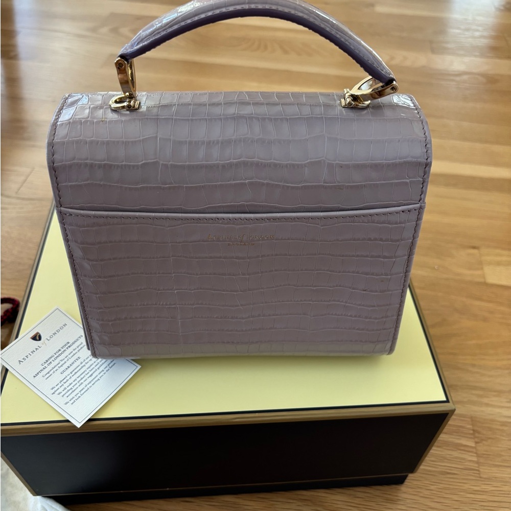 Aspinal of London Lilac Croc-Embossed Top-Handle Bag - Picture 4 of 11